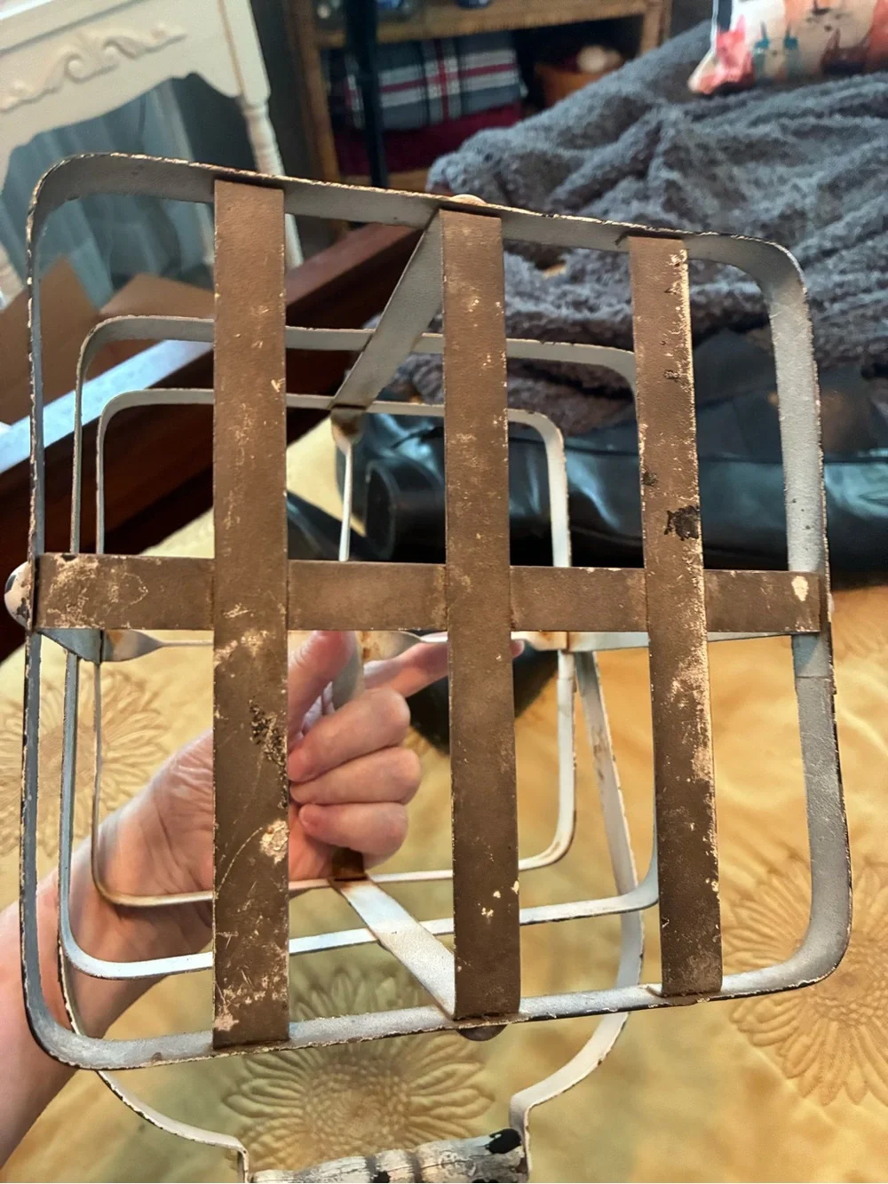 Vintage Milk Bottle Caddy-Metal with wooden handle